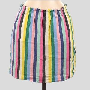 J.CREW Lined Linen Multicolor Stripe Mini Paper Bag Skirt Pockets Elastic Waist